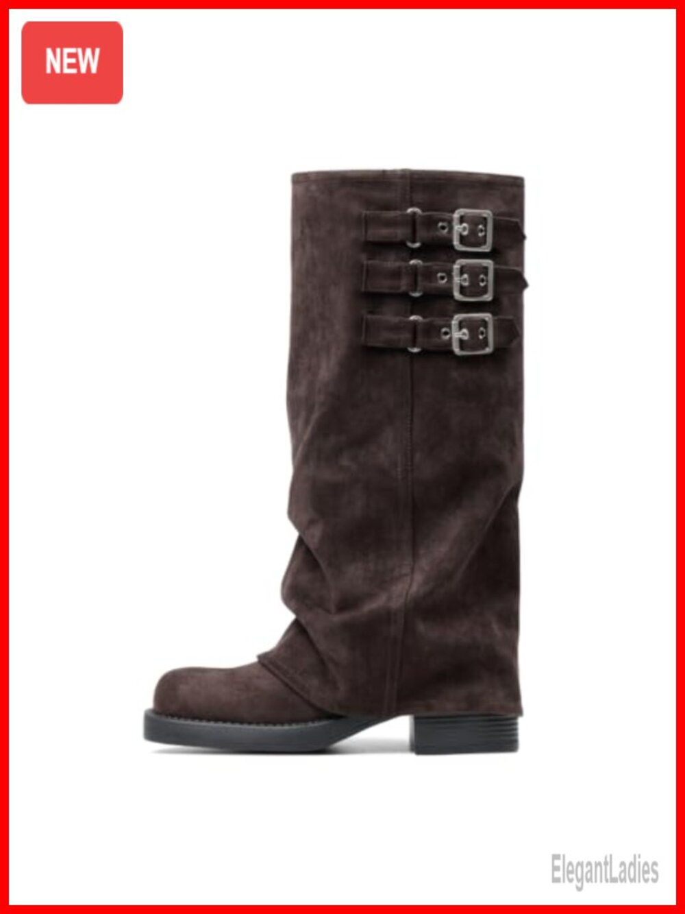 Knee High Slouchy Fold Over Boots Women Platform Square Toe Motorcycle